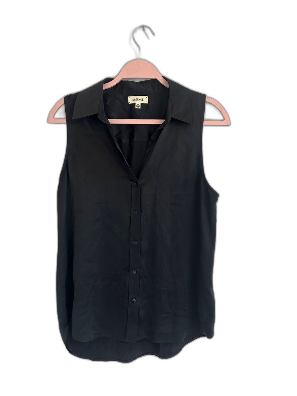 L’AGENCE Emmy Black 100% Silk Sleeveless Button Down Blouse Size S